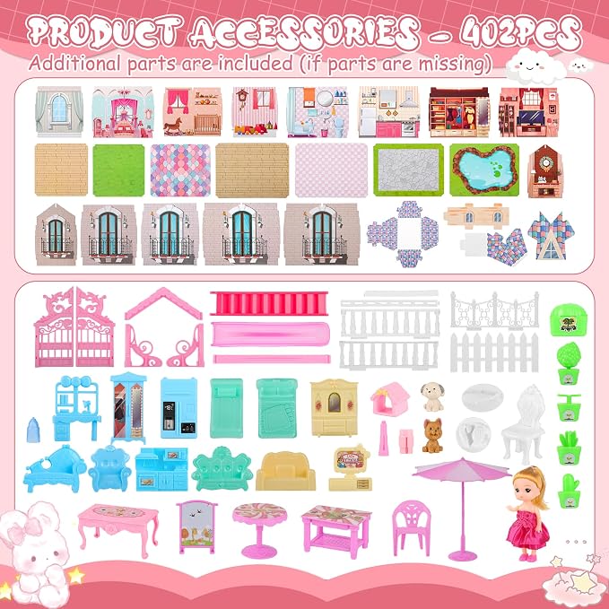 Dream Doll House for Girls Toys, 2026 Dollhouse 4-Story 17 Rooms with Dolls, Lights, Pets, Furniture & Accessories, Playset Toddler Playhouse Gift for for Girls Toys