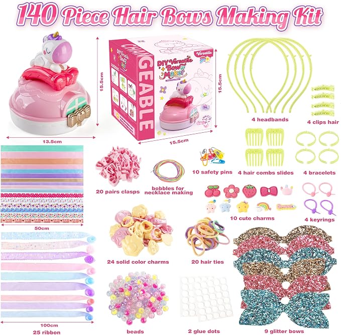 EFOSHM Bow Maker, Ribbon DIY Bow Kit for Girls, Fashion Hair Accessories Arts and Crafts Set, Bow Making Headband, Rings, Hairbands, Bracelets, Necklaces, Gift for 5 6 7 8 Year Old Girls