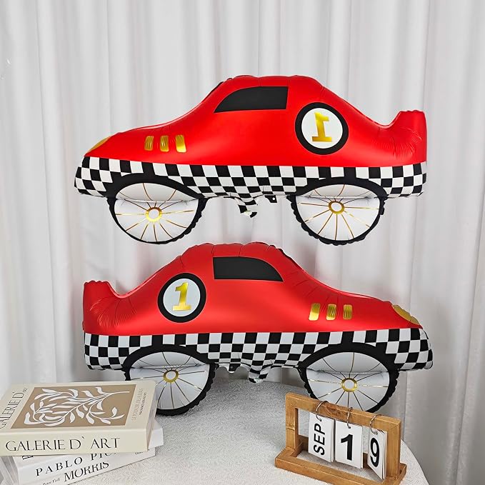 2PCS Red Race Car Helium Foil Balloon Traffic Jam Race Party Decorations | For Traffic Jam Race Car Theme Birthday Anniversary Baby Shower Party Decorations Supplies