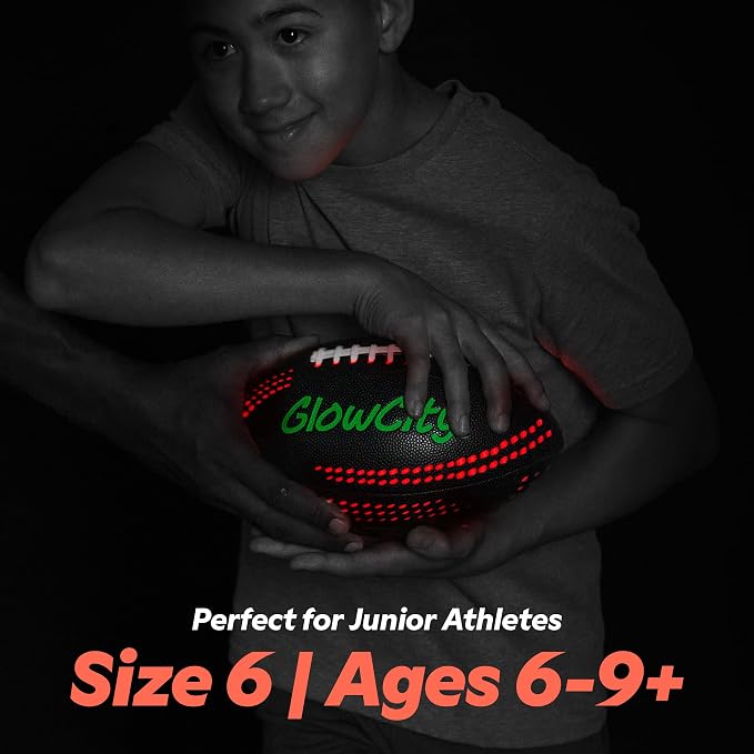 GlowCity Glow in The Dark Football - Size 3/6 Light Up Ball Gifts for Kids, Junior & Teens - Bright Football for Night Outdoor Games - Sports Birthday Gift Ideas for Boys Ages 6 7 8 9 10 11 12 13 14