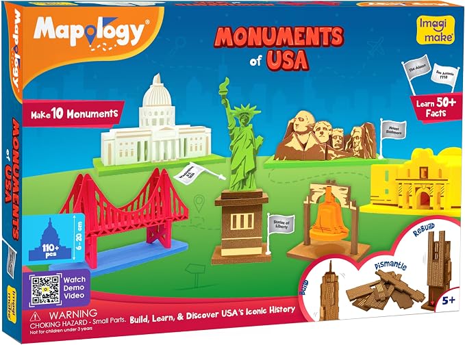 Imagimake Mapology Monuments of USA | 3D Puzzles for Kids | STEM Toys & Games | Educational Toys for Kids 5-7 | Birthday Gift for Boys & Girls Age 5 Years & Up | Christmas 3-D Puzzle for 8-10