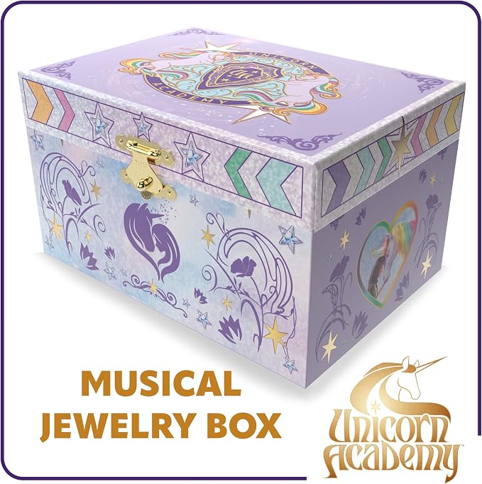 Unicorn Academy Jewelry Box for Girls Musical Jewelry Box with Spinning Wildstar Figurine, Unicorn Academy Toys for Kids Ages 3-5