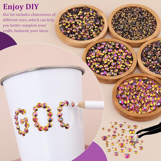 Resin Jelly Rhinestones for Crafting with B7000 Jewelry Glue, 1 Box Gold Rose AB Flatback Crystal with 3Pcs 10ml Glue, Bedazzling Non Hotfix Gems for DIY Tumblers Clothing Shoes Manicure