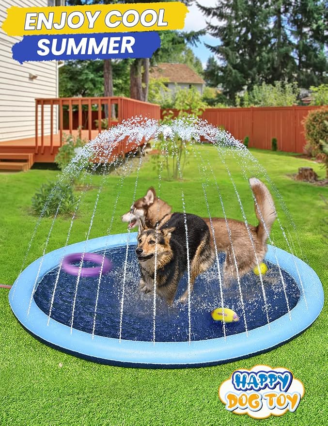 PETOCAT Splash Pad Non-Slip Dogs Cool Sprinkler Pool Extra Large Splash Pads for Kids Dog Baby Wading Pool Summer Outdoor Play Water Fun Toy Gift Easy to Use/Clean 67 inch