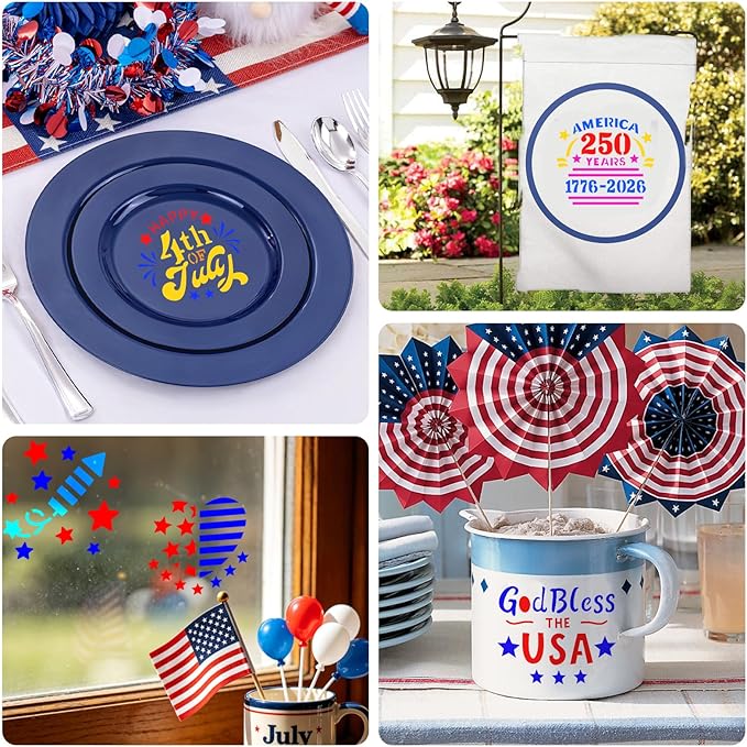 72 PCS 3x3 Inch Independence Day Stencils for Painting - Reusable USA Flag Patriotic Painting Templates, Red White and Blue Party Supplies for 4th of July Memorial Day Painting Stencil