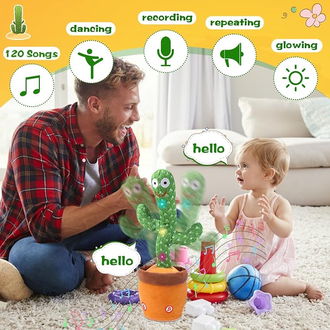 LUKETURE Dancing Talking Cactus Toy for Babies & Toddlers - 120 English Songs, Singing Mimicking, Recording Repeating, Educational Sensory Music Toy