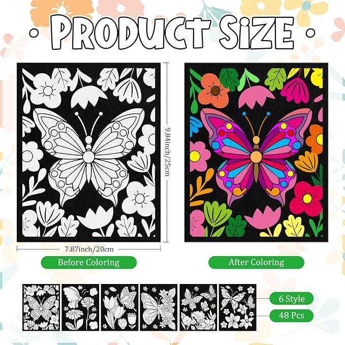 Cinrobiye 48 Pcs Velvet Coloring Posters Butterfly Fuzzy Posters to Color Bulk Felt Coloring Page Craft for Adults Teenagers All Ages Classroom Assisted Living Festive Holiday Art&Craft Activity