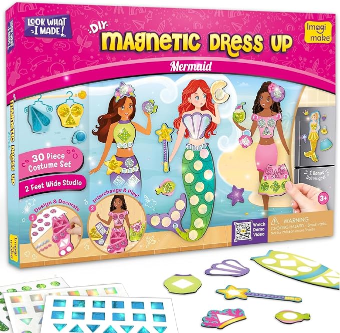 Imagimake DIY Magnetic Dress-Up Mermaid | Pretend Play Magnetic Toys for Kids 3-5 | 30 Magnetic Dresses & Accessories | Interchange & Create Unlimited Outfits | 3,4,5,6 & 7 Year Old Girl Birthday Gift