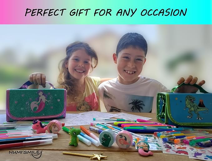 Mermaid Pencil Case With Fruit Scented Markers Art Set, Little Mermaid Gifts For Girls Ages 3 4 5 6 7 8 9 10 Years Old, Kids Coloring Set Arts & Crafts Supplies, Birthday Girl Mermaid Toys For Girls