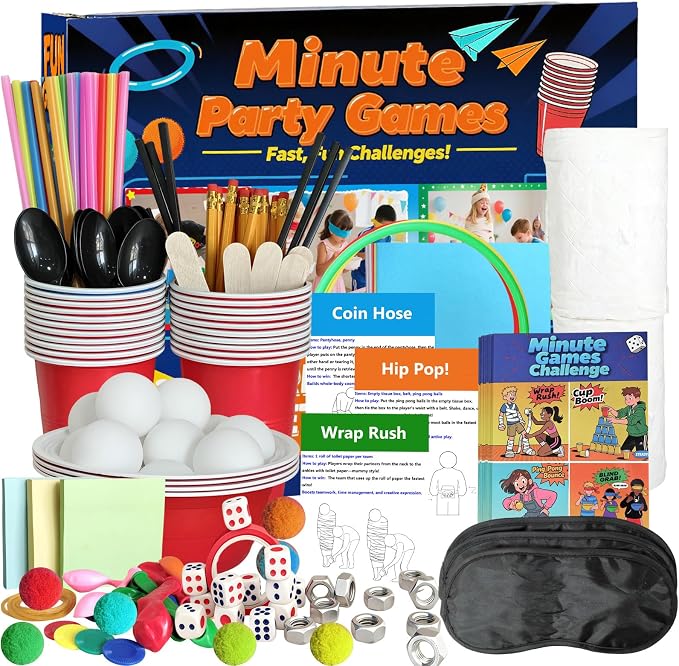Minute Challenges Games for Birthday Party Christmas Family Game Night Gathering 24 Day Advent Calendar Games Classroom Team Building Games for 2-12 Players