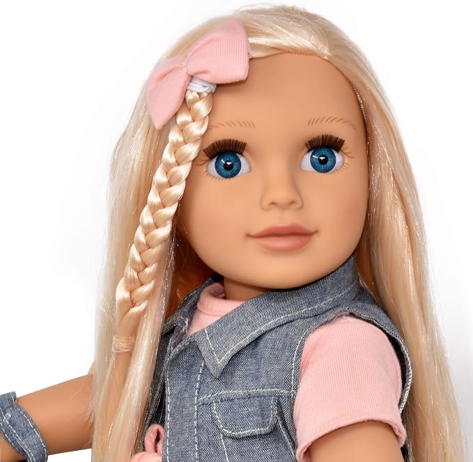 Gift Boutique 18 Inch Girl Doll, Fashion Doll with Fine Blonde Long Hair for Styling, Blue Eyes, Leather Boots, Denim Jacket Hair Bow Handbag, Clothes and Accessories Princess Doll for Kids