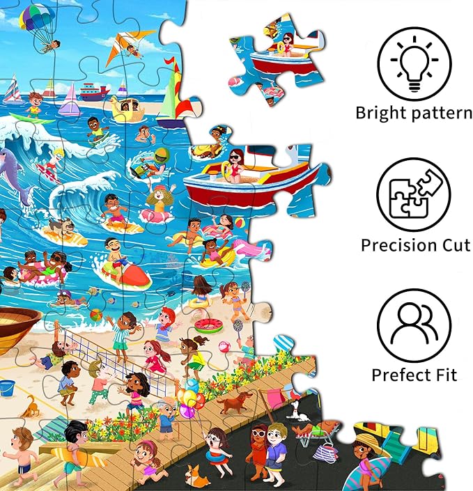 Summer Beach Puzzles for Adults 1000 Pieces, Letters on Back, Impossible Hard Difficult Challenging, Precise Interlocking Pieces, Home Wall Decoration & Ideal Gift