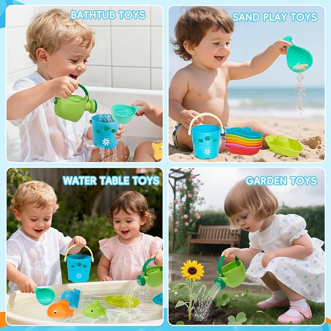 Baby Bath Toys for Kids Ages 1-3, 16PCS | Easy Clean Mold Free Bath Toys Toddlers 2-4 | Bathtub Pool Water Table Toys for Babies & Toddlers | Bath Boats Spoons Bucket Watering Can Tub Toy for Toddlers