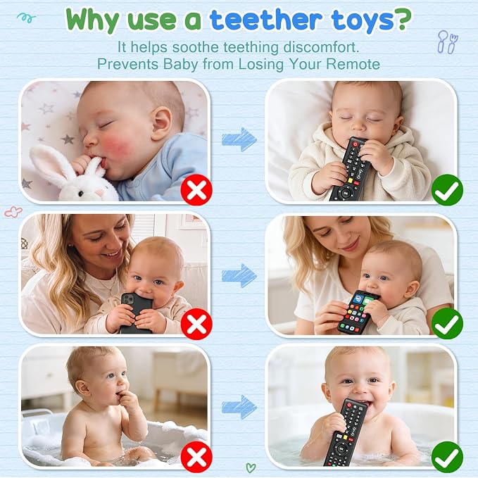 2 Pack Baby Teething Toys 3-6 6-12 Months, BPA Free Silicone Phone and TV Remote Teether Toys for Baby 12-18 Months, Baby Chew Toys for Teething Relief, Newborn Shower Gifts for Boys Girls