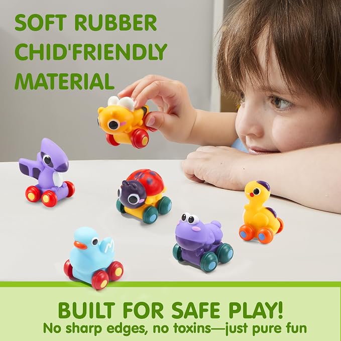 JOYIN Animal Cartoon Cars, Soft Rubber Toy Car Set, Mini Vehicles, Bath Toy Car for Toddlers, Gift for Boys and Girls, Summer Beach and Pool Activity, Party Favors for Kids