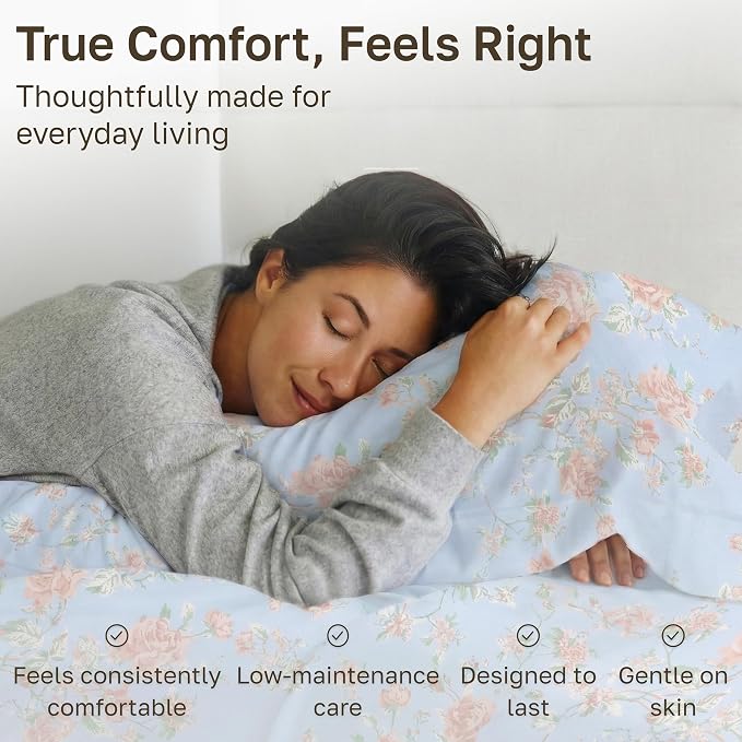California Design Den Soft 100% Cotton Bed Sheets Twin XL Set, 400 Thread Count Good Housekeeping Award Winner, Smooth Sateen Finish, Cozy and Durable Twin XL Bedding Set - Floral Blue/Pink