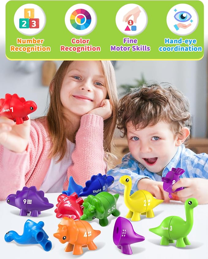 Number Dinosaur Toys for Kids 3-5, Montessori Educational Toys for 3 4 5 Year Old Boy Girl Gifts, Toddler Dino Travel Toy Preschool Learning Activities, Double Sided Dinosaurs Numbers Matching Game
