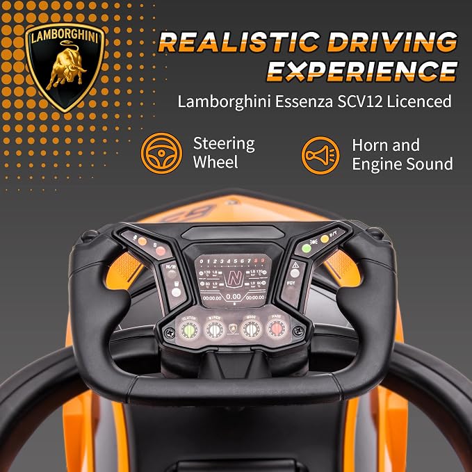 Aosom 2-in-1 Ride On Push Car for Toddlers 1-3, Licensed Lamborghini Stroller Sliding Car, Push-Along with Under Seat Storage Horn Engine Sound and Steering Wheel, Manual, Orange