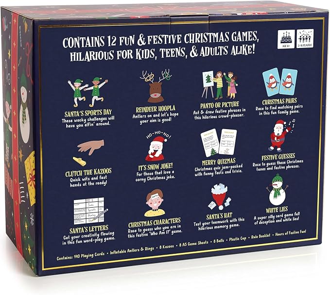 Gutter Games 12 Games of Christmas - Family Game Night Pack for Kids and Teens - Hilarious Christmas Party Games for Adults and Family Party - Complete Entertainment Package - Multicolor