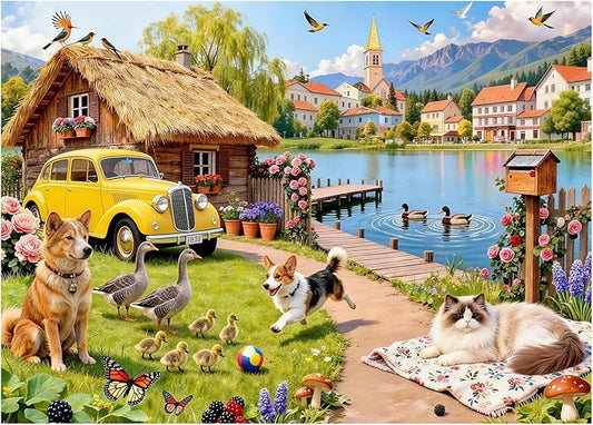 Cozy Lakeside Cottage Puzzles for Adults 1000 Pieces,Challenging Jigsaw Puzzles for Adults,Difficult Impossible Puzzle for Family Game Night,Recycled Paper Jigsaw Puzzle,Gifts for Boys Girls