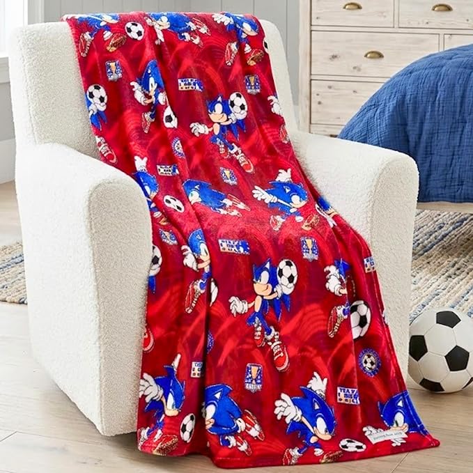 Sonic The Hedgehog Kids Sports Soccer Throw Blanket, 46 in x 60 in, Soft Cozy Decorative Blanket for Couch, Bed, or Sporting Events, 2026 World Soccer Tournament (Officially Licensed Product)by Franco