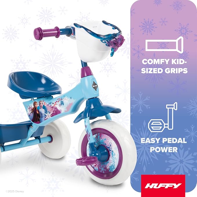 Huffy Disney Frozen 2 Girl's Trike, Ideal for Ages 3+, Anna, Elsa, and Olaf, Storage Bins for Snacks or Toys, Sturdy and Durable, Safe for Toddlers
