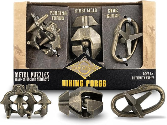 True Genius: Viking Forge - 3 Cast Metal Brainteaser Puzzles, Disentanglement Puzzle, Difficulty Level 3-5, Project Genius, Ages 8+