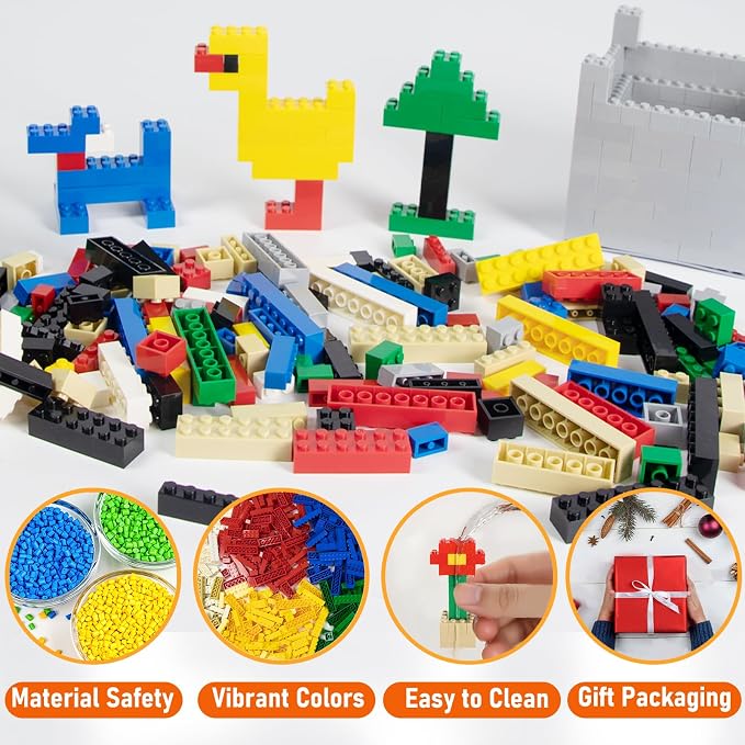 Cabeeskii 1008 Pieces Classic Building Blocks Bulk with 2 Baseplates, Building Bricks in 7 Size and 8 Color, Compatible with All Major Bricks, for Kids & MOC Lovers