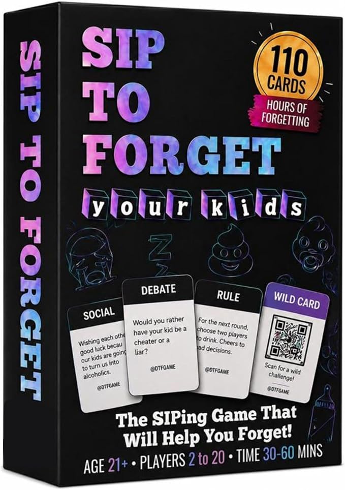 Sip to Forget Your Kids - Hilarious Party Family Card Games for Busy Parents - Interactive Humor Party Game, Easy to Play, 110 Cards, Unique Gift for Parents & Family