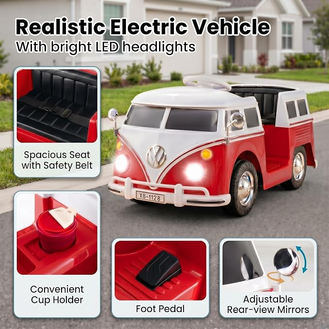 6V Licensed Volkswagen Electric Ride-on Car for Toddlers with 4.5AH Long-Lasting Power Battery, Ride on Bus with Led Light, Horn and Music, Battery Powered Ride on Toy for Kids - Gift for Sweets