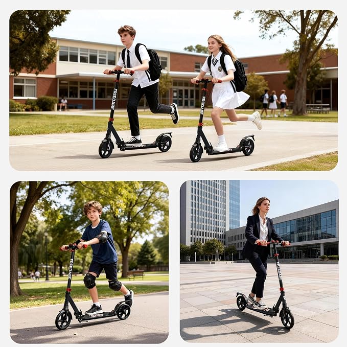 FREEDARE Kick Scooter for Kids & Adults Ages 8+, Foldable Teen Scooter with 2 Big 8-inch Wheels and 4-Level Adjustable Handlebar, Max Load 220 LBS