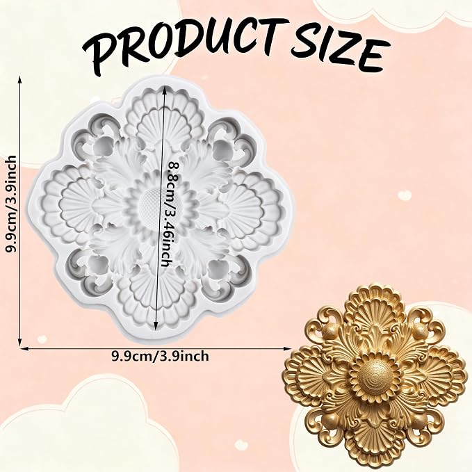 Baroque Polymer Clay Mold Relief Flower Lace Silicone Molds Embossed Flower Mold for DIY Craft Epoxy Resin Casting Polymer Clay Tools Crafts Air Dry Jewelry Making