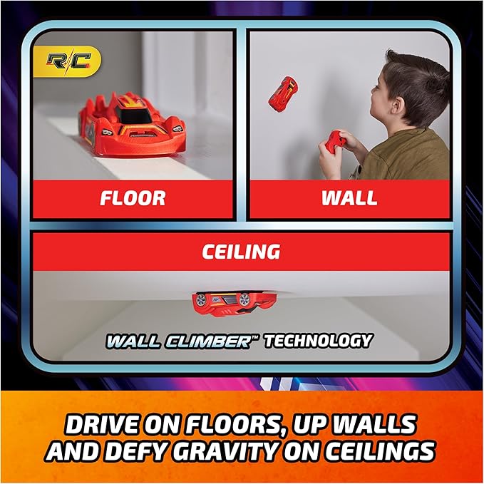 Air Hogs, Zero Gravity Sprint RC Car Wall Climber, Red USB Micro B Rechargeable Indoor Wall Racer, Over 5-Inches Long, Toys for Kids Ages 4 and up