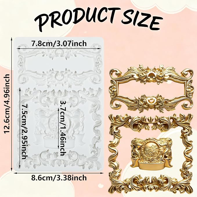 Baroque Curlicues Scroll Lace Relief Polymer Clay Mold Baroque Relief Lace Filigree Silicone Molds for DIY Craft Epoxy Resin Casting Polymer Clay Crafts Air Dry Jewelry Making