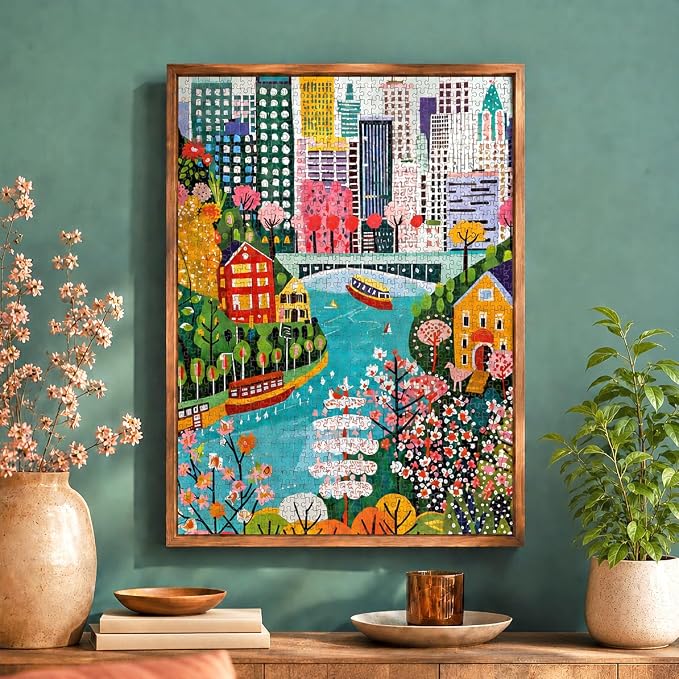 Cross & Glory – Vancouver Under Open Skies – 1000 Piece Jigsaw Puzzle for Adults | Modern Folk Art Vancouver City Scene | Minimalist, Colorful Travel Puzzle
