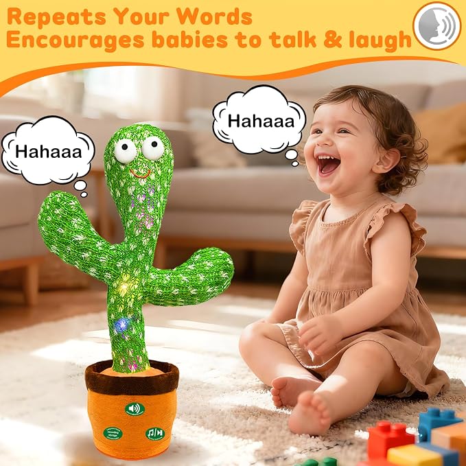 Hunfur (Rechargeable) Dancing Mimicking Talking Cactus Toy,Funny Gift for Baby Infant 6-12 12-18 Months,Singing Record Repeat What You Say Toys for Toddler 1 2 3 Year Old Boy Girl