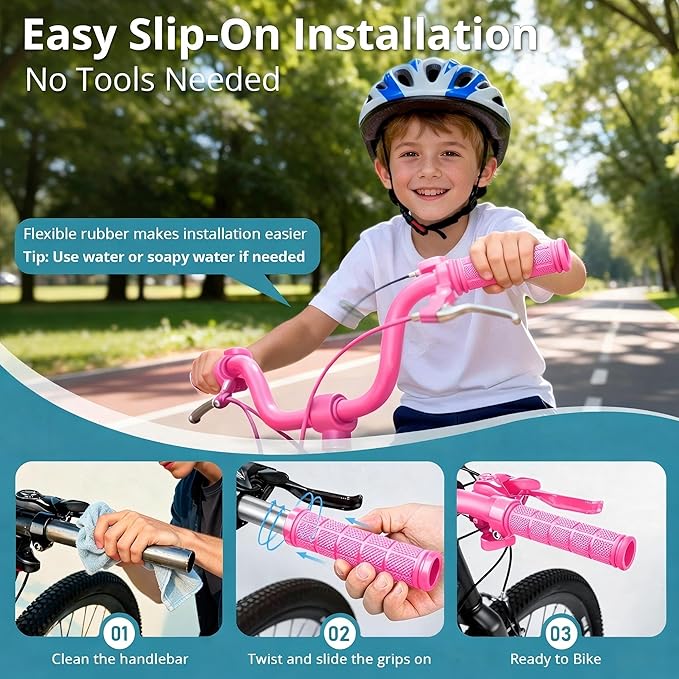 CHUNZEXI 4 PCS Bike Handlebar Grips, Rubber Bicycle Bar Grips Replacement, Non-Slip Handle Grips for Kids Bikes, Scooters, BMX, Mountain & Cruiser Bikes
