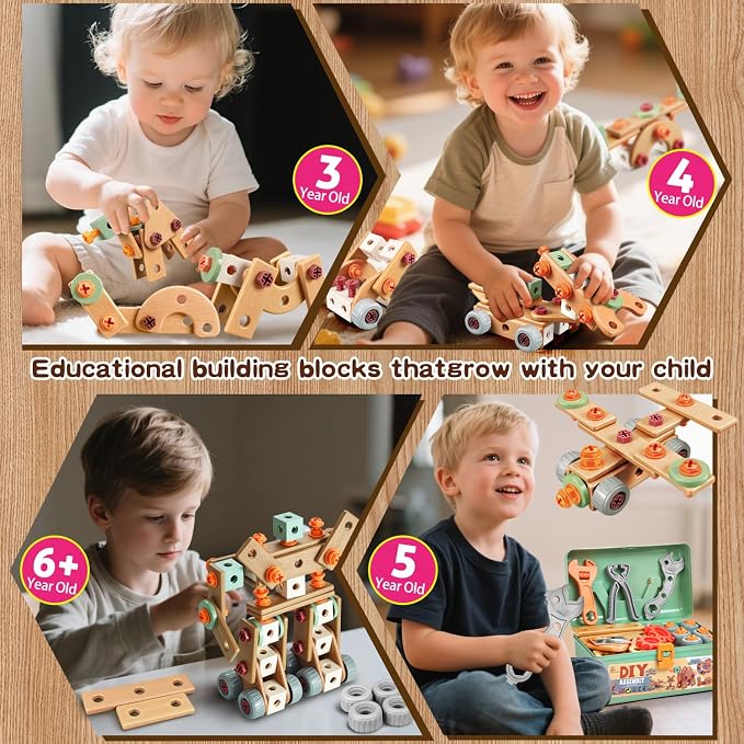 Kids Tool Set with Drill,148Pcs Toddler Tool Set with Toolbox,STEM Montessori Toys for 3 4 5 Year Old,Pretend Play Kid Toy,Educational Construction Toy for 3-5 Year Old Boy Girl,Birthday Gift for Kids