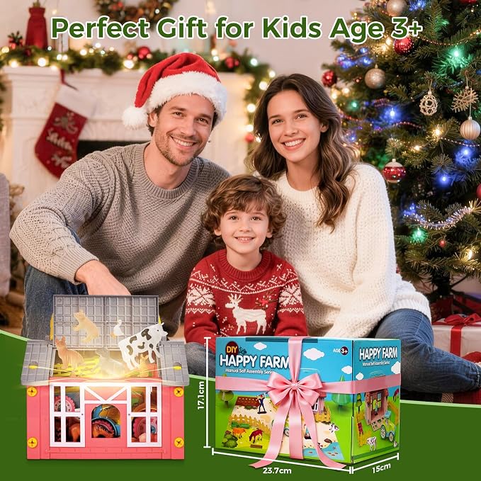 Farm Animals Toys for Kids 3+, DIY STEM Take Apart Tractor & Animal Figures, Montessori Farm Set with Barn Storage Case