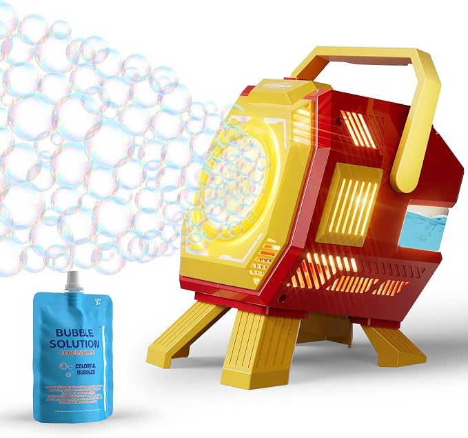 Belemar Bubble Machine for Kids with Lights, 6 Big Bubble Holes, Up to 15,000 Bubbles/Min, 320ml Large Tank, Battery Operated Portable Bubble Blower for Toddlers, Birthday Parties & Outdoor Fun