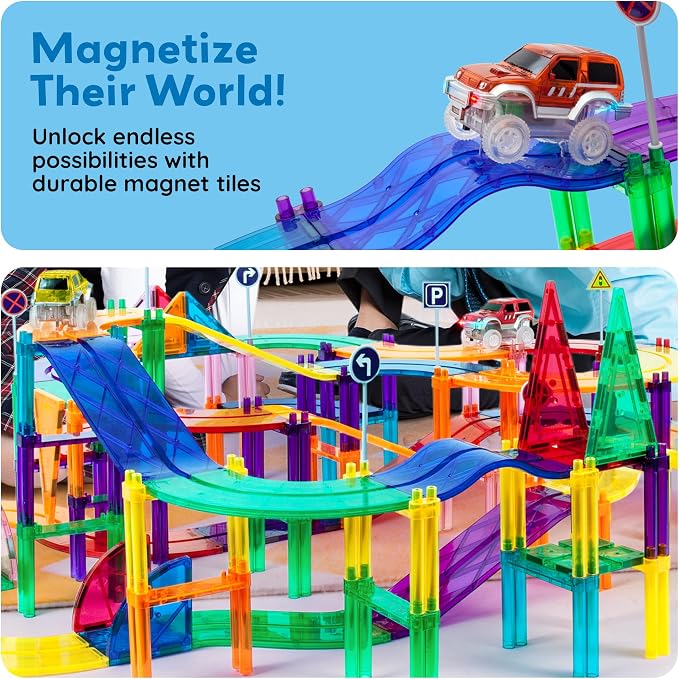 12pcs Race Track Add-On Magnetic Railway 5Styles Building Block Set Magnet Tiles Construction Toy STEM Learning Early Education Toys Blocks Child Brain Development for Kids Age 3+ PTR12