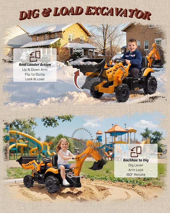 First Ride On JCB 3CX Licensed 24V Excavator Ride On Toys for Kids, Backhoe Digger Toy with Reversible Seat, Removable Front & Rear Arms, Remote Control, Electric Construction Car for Boys Girls (24V)