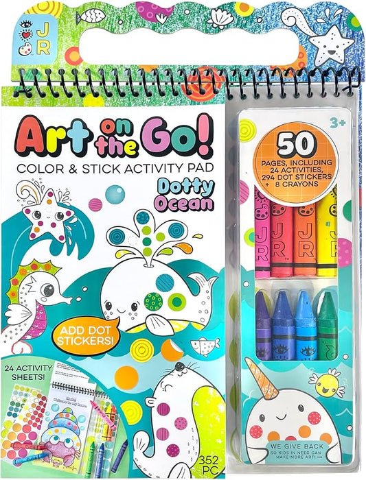 Bright Stripes Art on The Go Going Dotty Ocean Theme Travel Kit for Kids Ages 3+ | Compact Coloring Set with Crayons, Dot Stickers & Activity Book | Fun, Mess-Free Crafts for Toddlers and Preschoolers