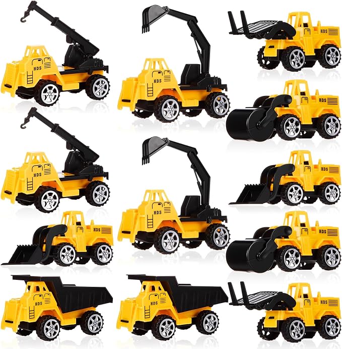 12 Pcs Construction Party Favors for Boys, Mini Construction Vehicles Children's Day Gift, Mini Pull Back Cars Excavator Toys Small Trucks Bulk for Kids Girls Birthday Cake Toppers (Excavator Set)
