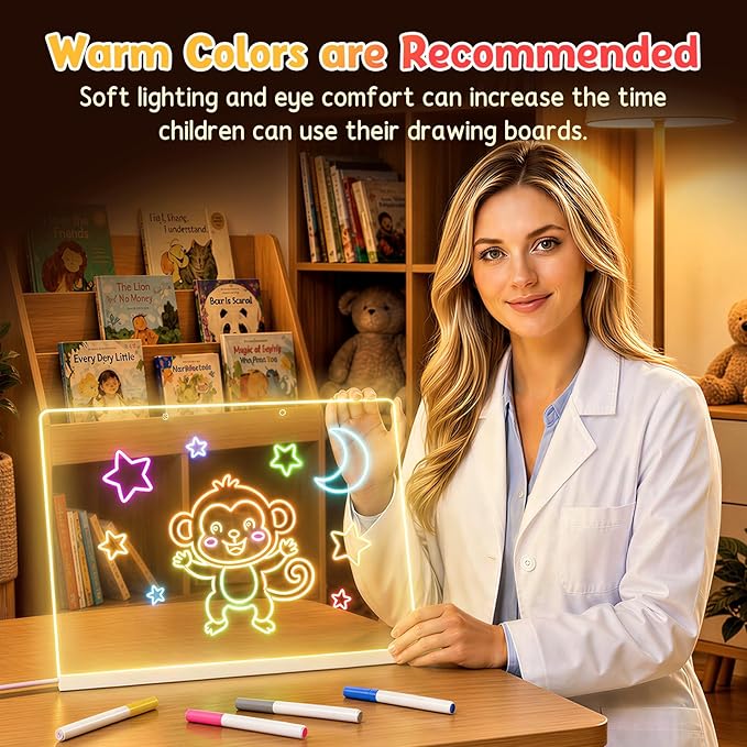 Girl Gifts Boy Gifts - Warm Led Drawing Board for Kids, 17" Flicker-Free Led Note Board with Upgrade Bracket, Soft Light Board with 12 Markers, Holiday Gifts for Kids Ages 3-12