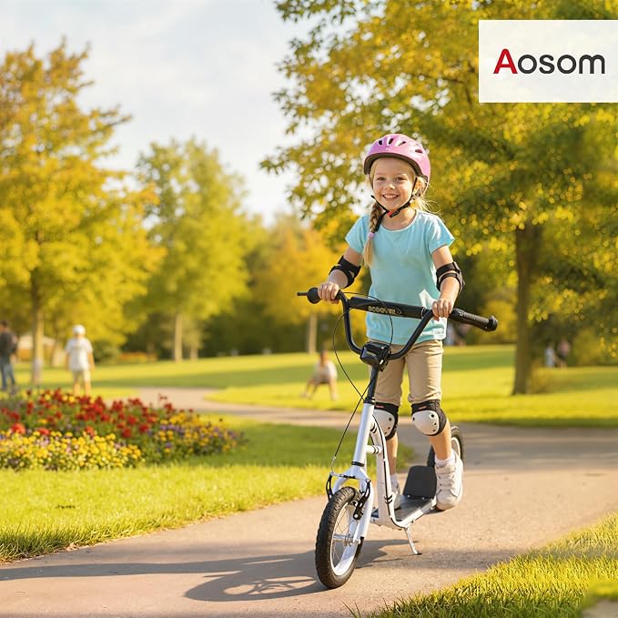 Aosom Kick Scooter with Dual Caliper Brakes, Big Wheels Kick Scooter for Ages 5+, 12-Inch Inflatable Front Wheel, Max Load 220lbs