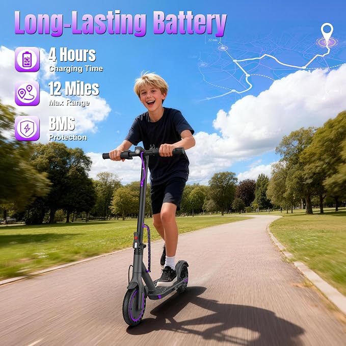 WERHY Foldable Kids Electric Scooter for Aged 6-10, 350W Motor, Max 12/16Miles Long Range, 19 MPH Max Speed, 8.5" Solid Tire, Lightweight Foldable E-Scooter with Dual Braking, Digital Display