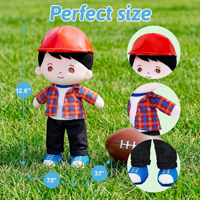 OUOZZZ 12.6" Soft Baby Doll Toys for 1 Year Old Boy Gifts, Birthday Gifts for 1 Year Old Boy Plush Toys Gift for Toddler Kids Red Hat