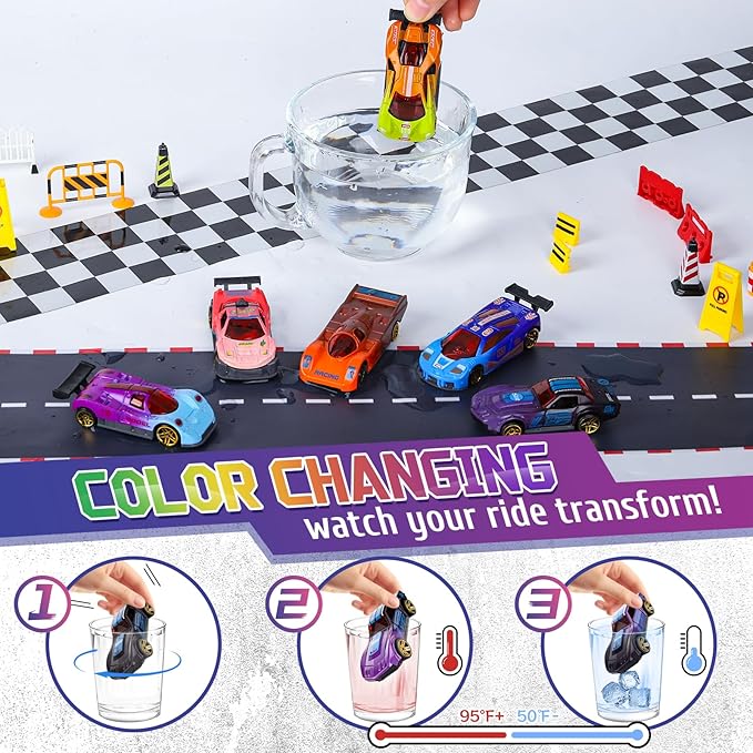 Color Changing Cars Toys Bath Toys for Kids Ages 1-3 4-8 Goodie Bags Fillers for Kids Grandkids Pool Water Toys Boys Birthday Car Gifts Sensory Die-Cast Toys Mini Sensory Toys Theme Party Giveaways