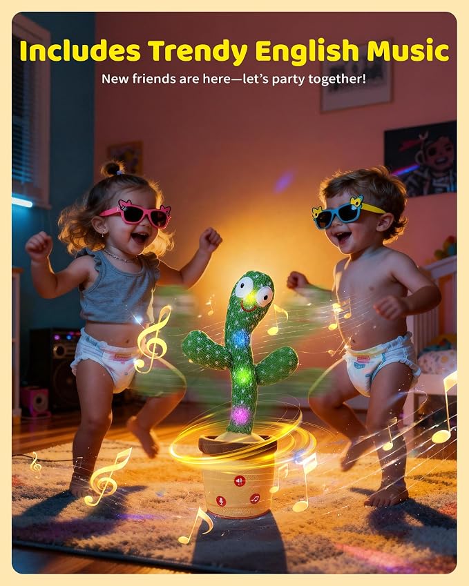 TWORIVER Adjustable Volume Dancing Talking Cactus Toy for Baby Toddler, Boys Girls Gifts Singing Mimicking Recording Repeating What You Say Baby Toys with 120 English Songs
